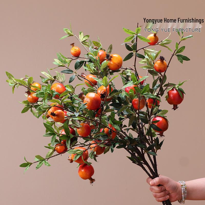 Artificial Pomegranate and Persimmon Fruit Flower Branch for Living Room or Entryway Decor