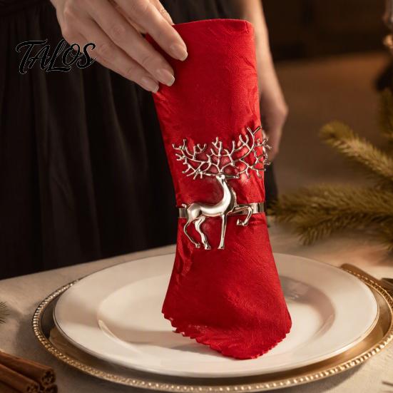 Festive Napkin Decor Christmas Deer Ring, Alloy Elk Holder, Holiday Metal Holders for Table Ring Winter Party Dining Decoration Rings Dinner