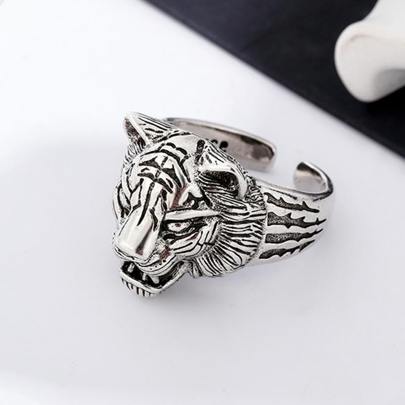 New Trendy and Domineering Retro Open Ring Men's and Women's Tiger Head Ring Jewelry