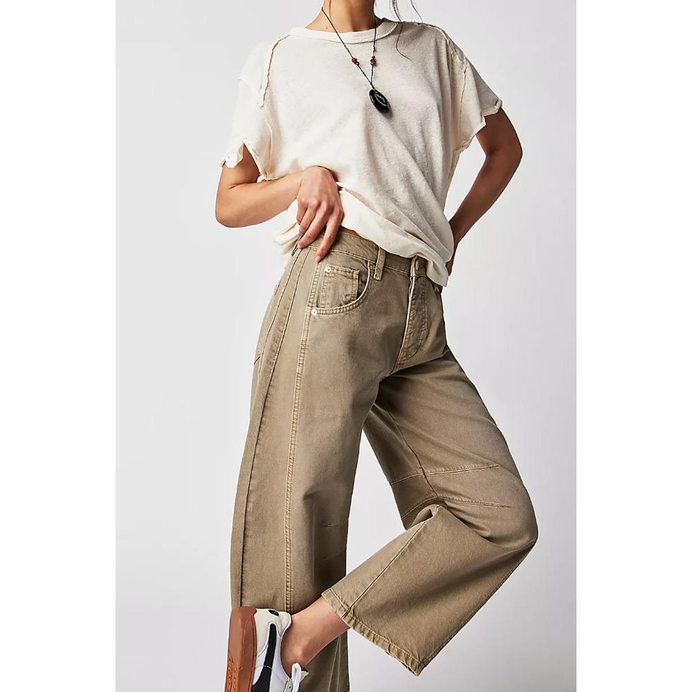 Damen Jeans mit mittlerer Taille, locker, weiter Beinschnitt, Vintage-Waschung, lange Denim-Hose, lässige Streetwear Hosen