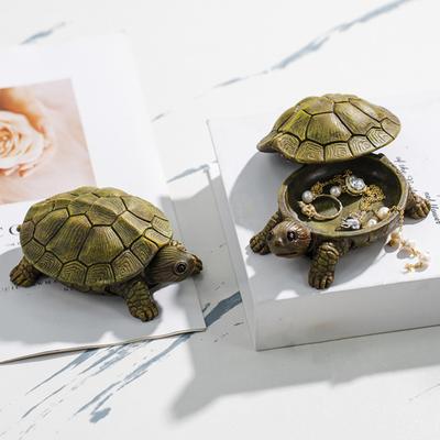 Simulation Turtle Jewelry Storage Box with Lid Resin Tortoise Trinket Keys Organizer Container Animal Statue Figurine Desktop Decoration Ornament