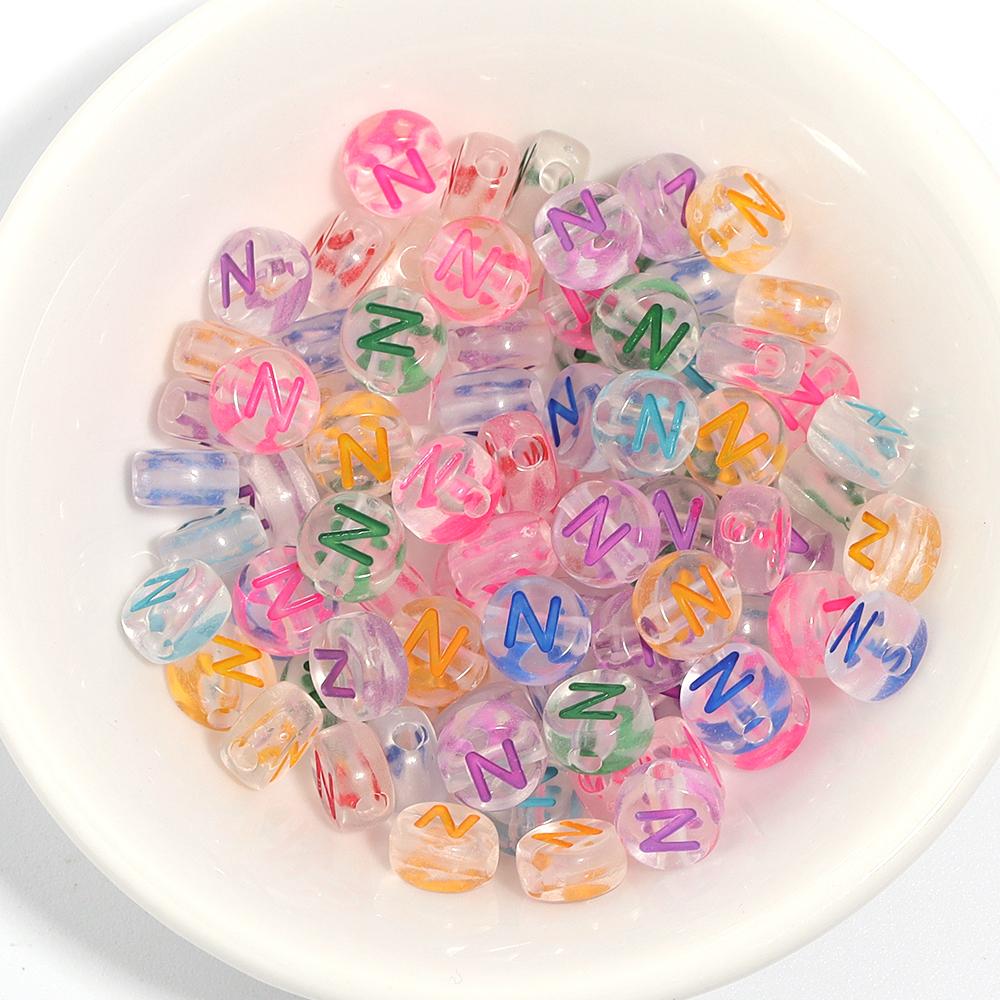 100Pcs Acrylic Flat Letter Beads Colored Alphabet Clear Round Loose Bead For Bracelet Necklace Charms Jewelry Making Accessories