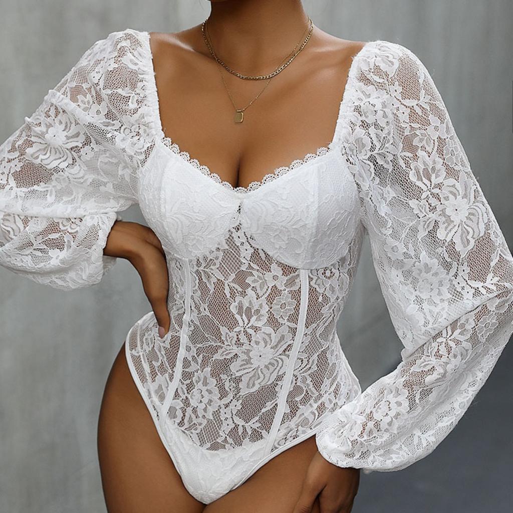 Hot Fall Women's Jumpsuit Fashion Sexy Backless Lace Long Sleeve V Neck Romper