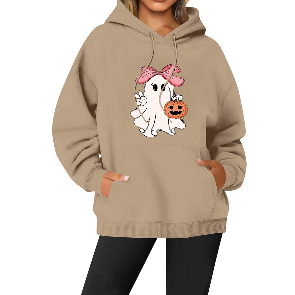 Women's Casual Fashion Solid Color Rugby Print Long Sleeve Hooded Sweatshirt Top