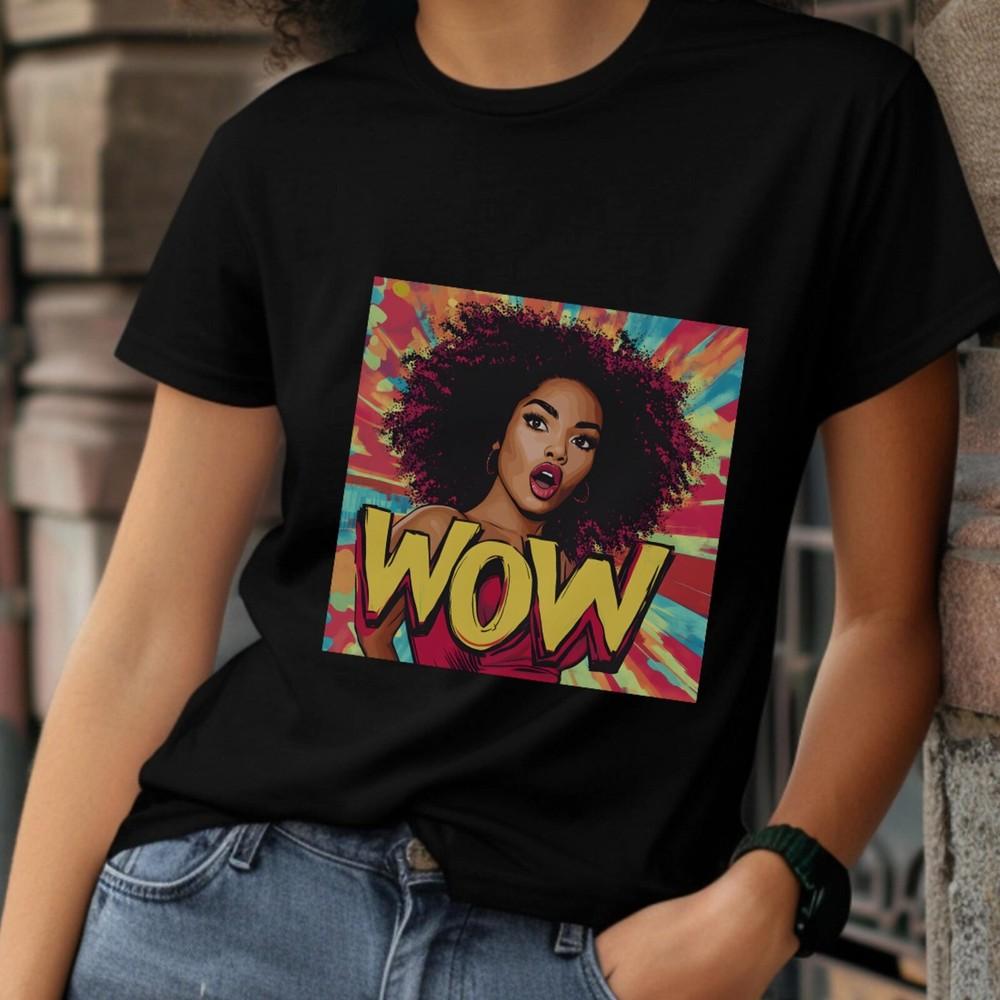 Retro Movie Action Tee, 1950s Film Poster Pop Art Afro Lady WOW Shirt, Comic #2 Unisex T-Shirt XXXL