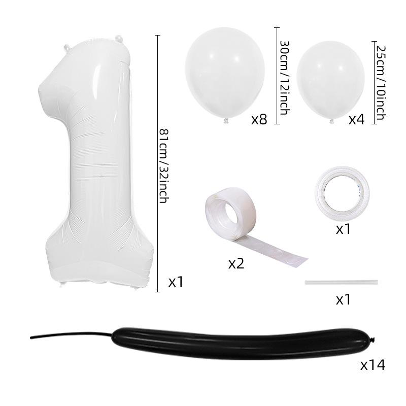 Cartoon Style Black And White Digital Balloon Column Children'S First Birthday Party Decoration Scene Arrangement Photo