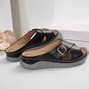 Flat Casual Slippers Cross Strap Belt Buckle Solid Color Beach Shoes Women