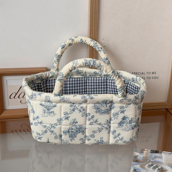 Quilted Handbag with Built-in Handle Vine Pattern Compact Size Foldable Plant Pot Organizer Cosmetics