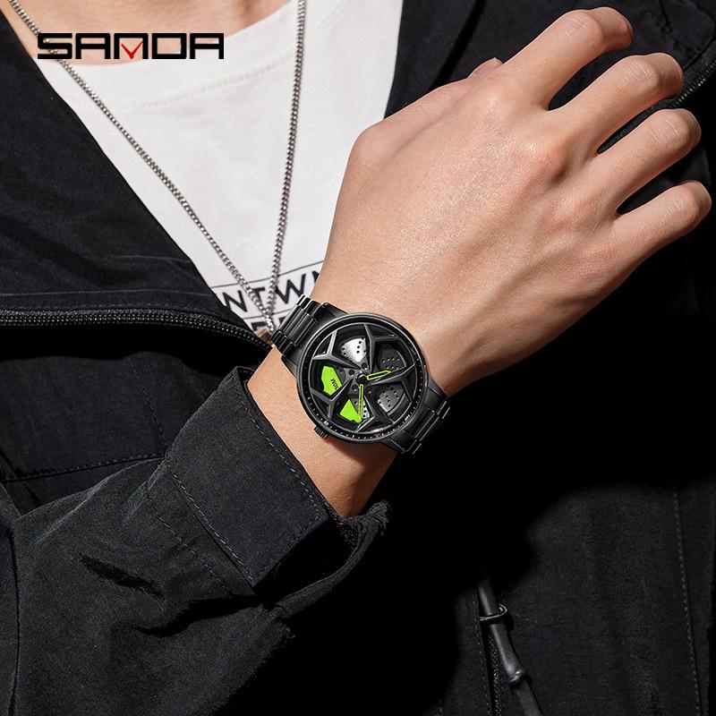 Sanda Men's Waterproof Alloy Quartz Watch with Creative Rotating Dial