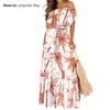 Vrijetijdsjurk voor dames, bedrukt, hoge taille, off-shoulder, ruches, stiksels, jurk voor strand