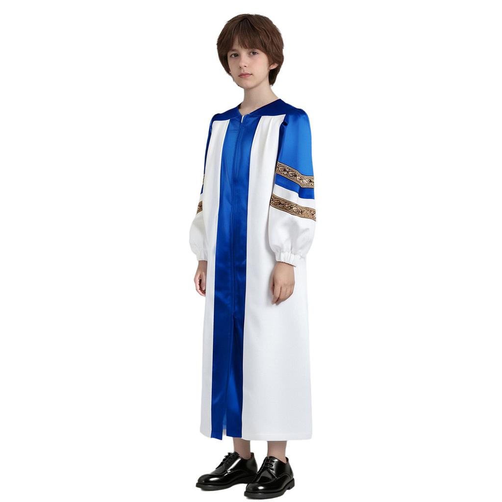 Kinderen Halloween Kostuum Priester Gewaad: Color Block Ritssluiting Badjas met Geborduurde Strepen voor Koor Themafeest