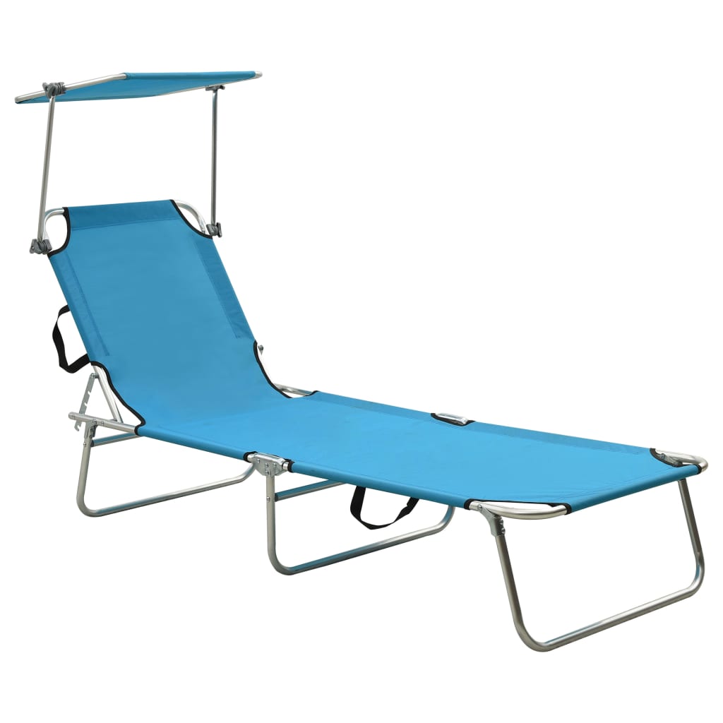 Folding Sun Lounger with Sun Canopy Steel Turquoise Blue