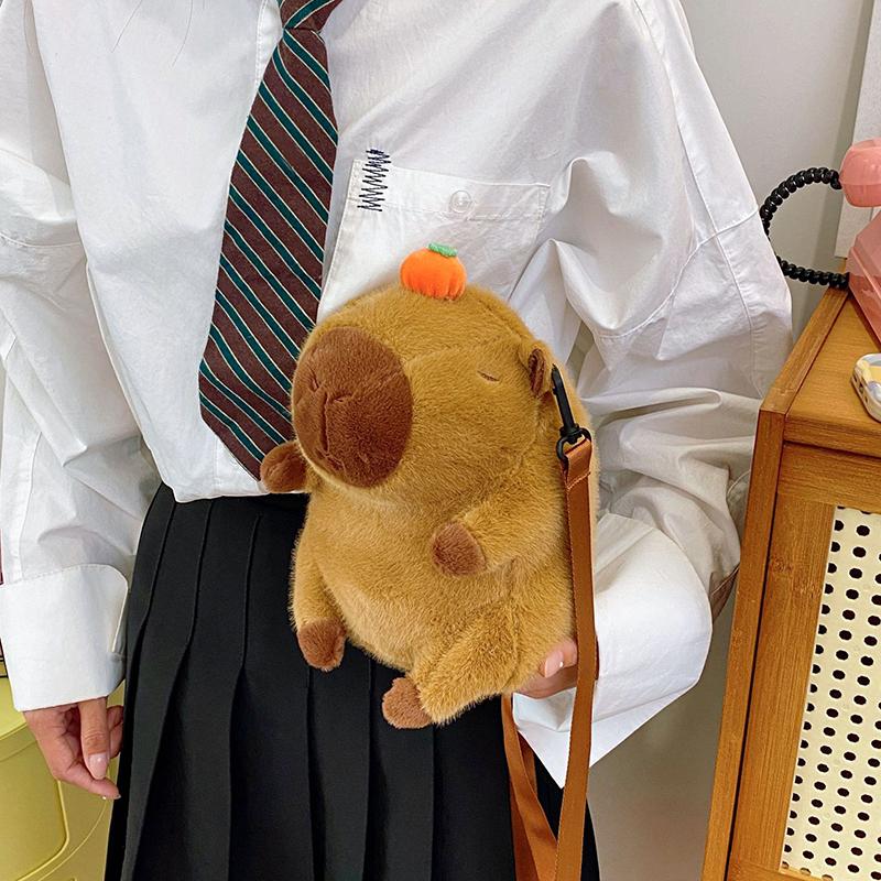 Cute  Capybara Plush Backpack Large Capacity Capybara Crossbody Bag Handbag Soft Capybara School Bag For Girls Birthday Gifts