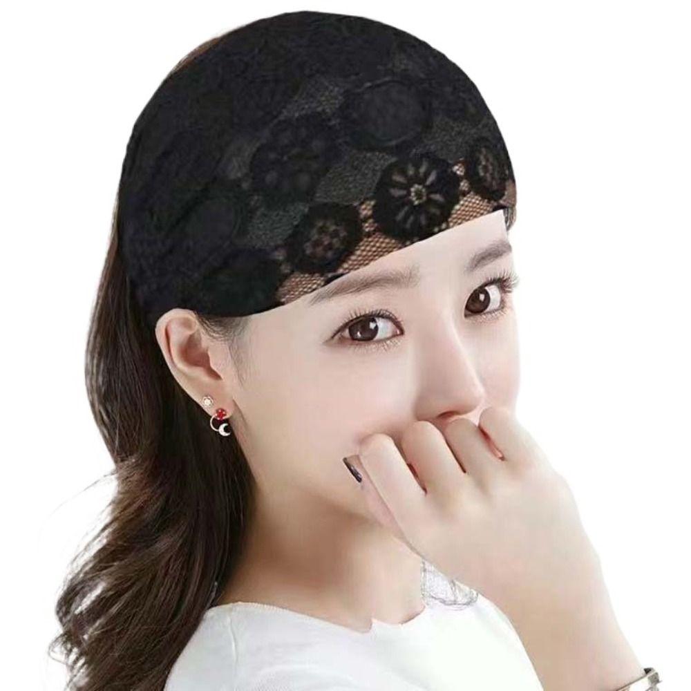 Non Slip Lace Hairbands Hair Hoop Wide Side Head Wrap Sweet Mesh Flower Headband  Mother
