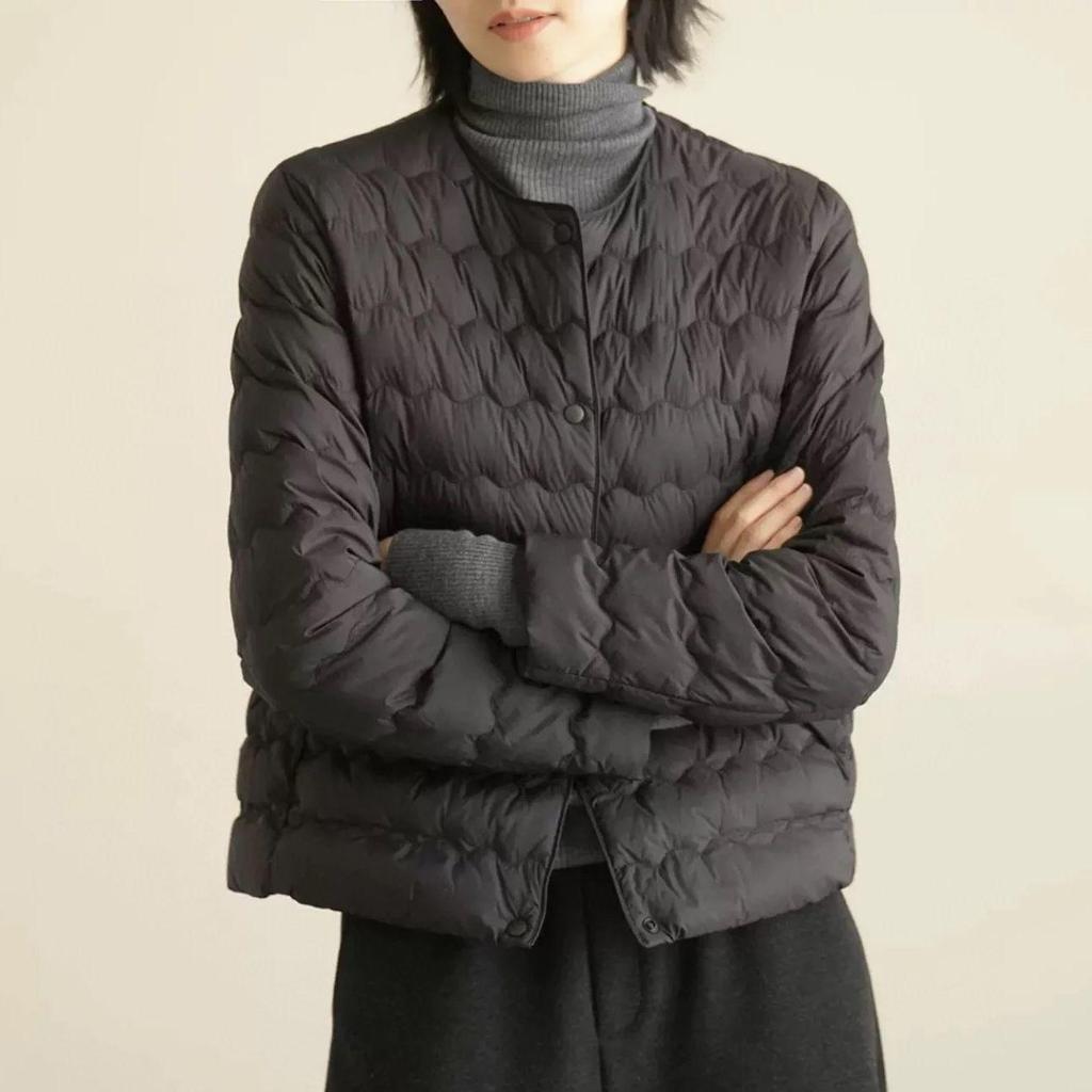Damen Leichte Daunenjacke Kurz - Warm, Trendig, Chenille Rundhalsausschnitt für Herbst/Winter.