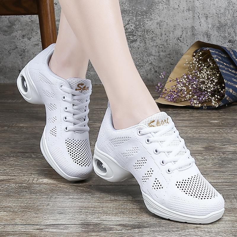 Damskie Oddychające Siatkowe Buty do Tańca z Poduszką Powietrzną Codzienne Sneakersy na Platformie Antypoślizgowa Miękka Podeszwa Nowoczesne Buty do Tańca Jazzowego