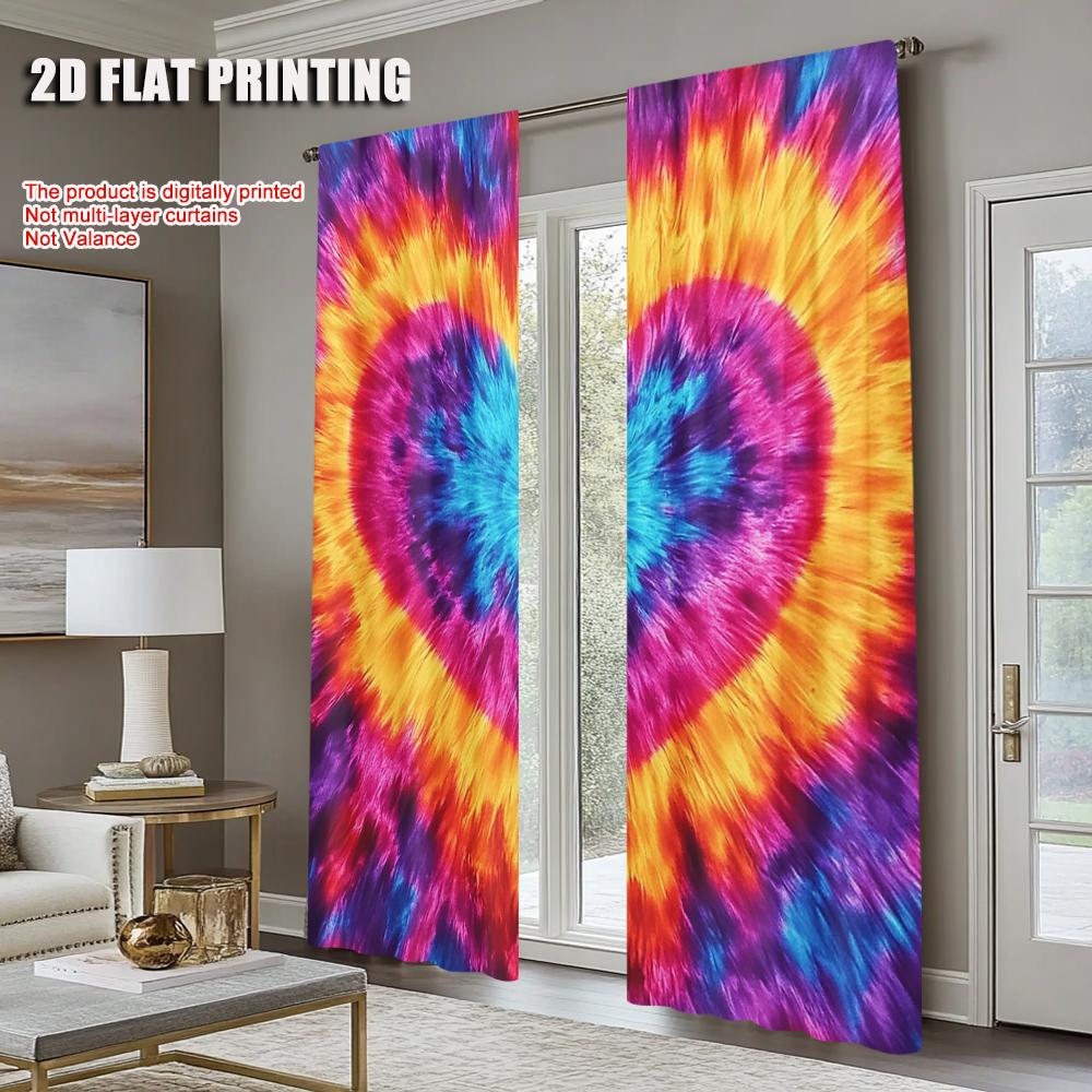 2Pcs Contemporary Polyester Material Tie Dye Heart Window Curtains Rod Pocket Window Drapes For Bedroom Living Room Study