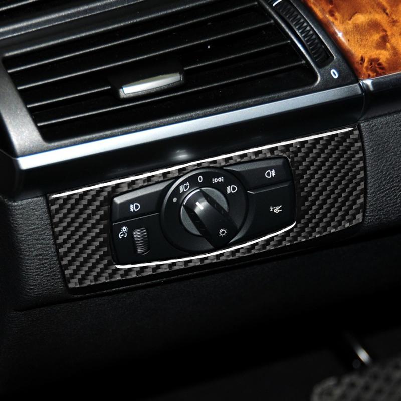 Real Carbon Fiber Car Accessories Headlight Switch Decorative Cover Soft Sticker For BMW X5 E70 2008-2013 X6 E71 2009-2014