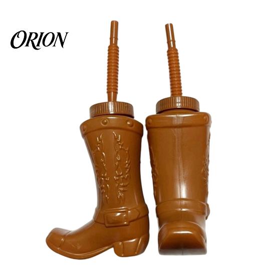 Accesorios Únicos para Bebidas de Fiesta Vasos de Bota de Cowboy con Tapas y Pajitas, Vasos de Plástico Retro Creativos de 11 oz para Zumo Cerveza para Tema Vaquero