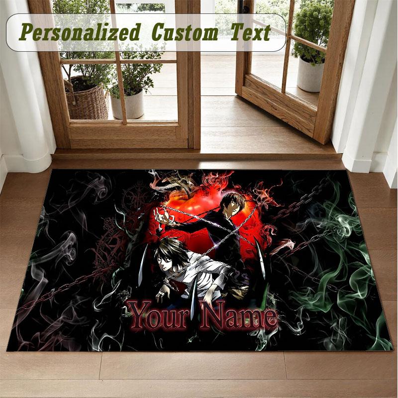 Crystal Velvet Square Rug Custom NameDeath Note Pattern Non Slip Home Floor Decor Rug