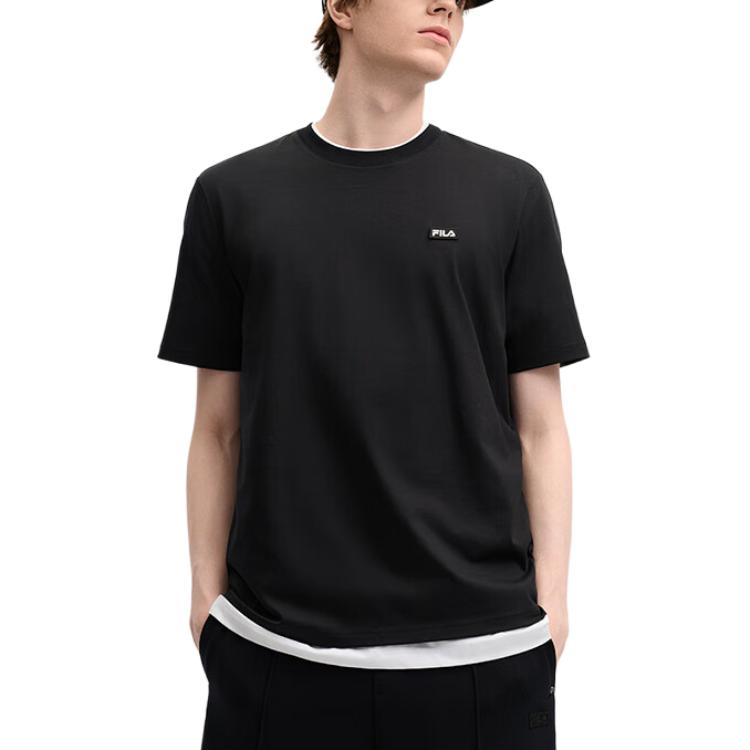 Fila Original Solid Color Logo Embroidered Comfortable Lightweight Breathable Short Sleeve Round Neck T-Shirt Unisex T-Shirts Black F51M519101F-BK