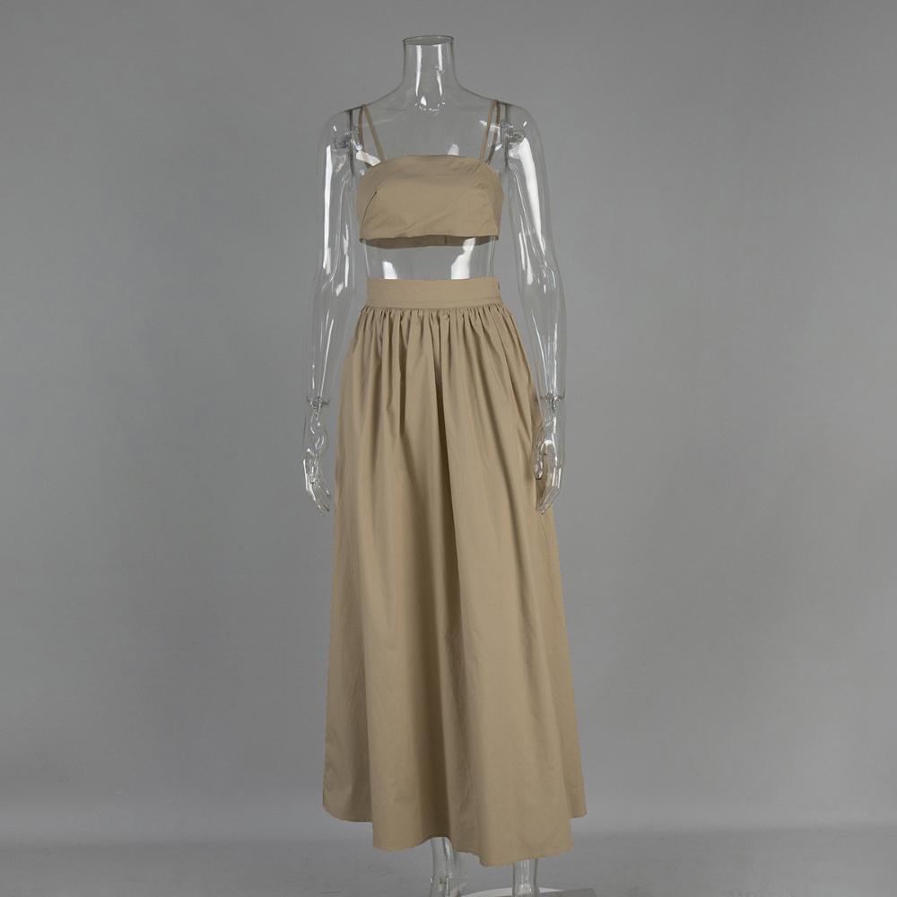 

Женский комплект из топа-трубы и юбки с открытыми плечами, блузка на бретелях, свободная, с эластичной талией, макси-юбки, женский костюм, летняя женская верхняя одежда L хаки