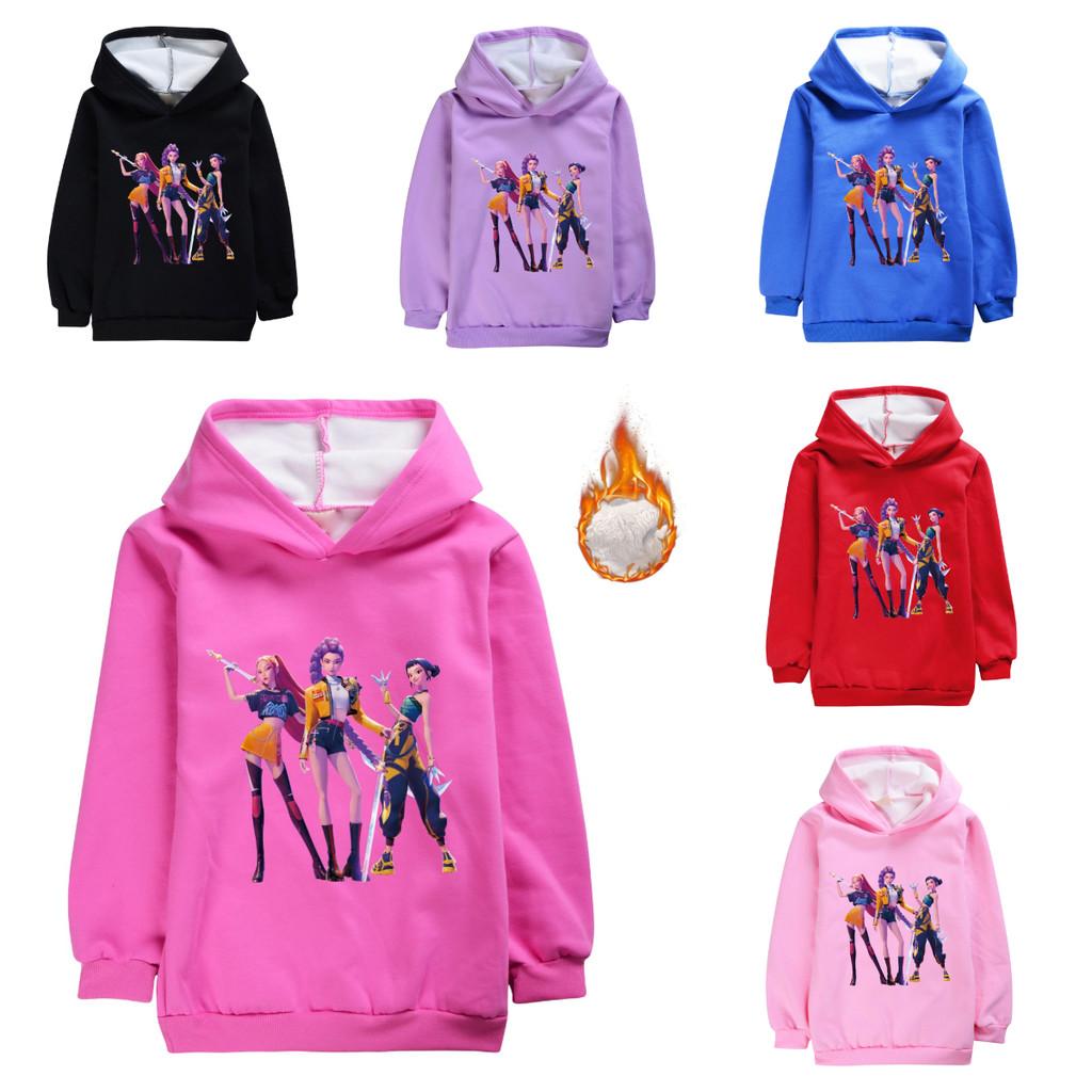 5031 Girls Kpop Rumi Zoey Mira Print Long Sleeves Velvet Warm Hoodie