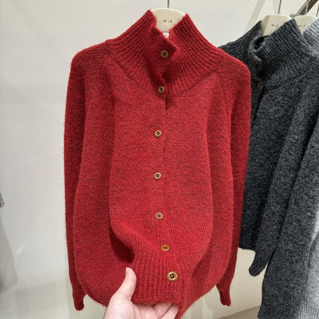 DIMANAF 2025 Buttons Turtleneck Sweaters Solid Cardigan Autumn Women Knitting Loose