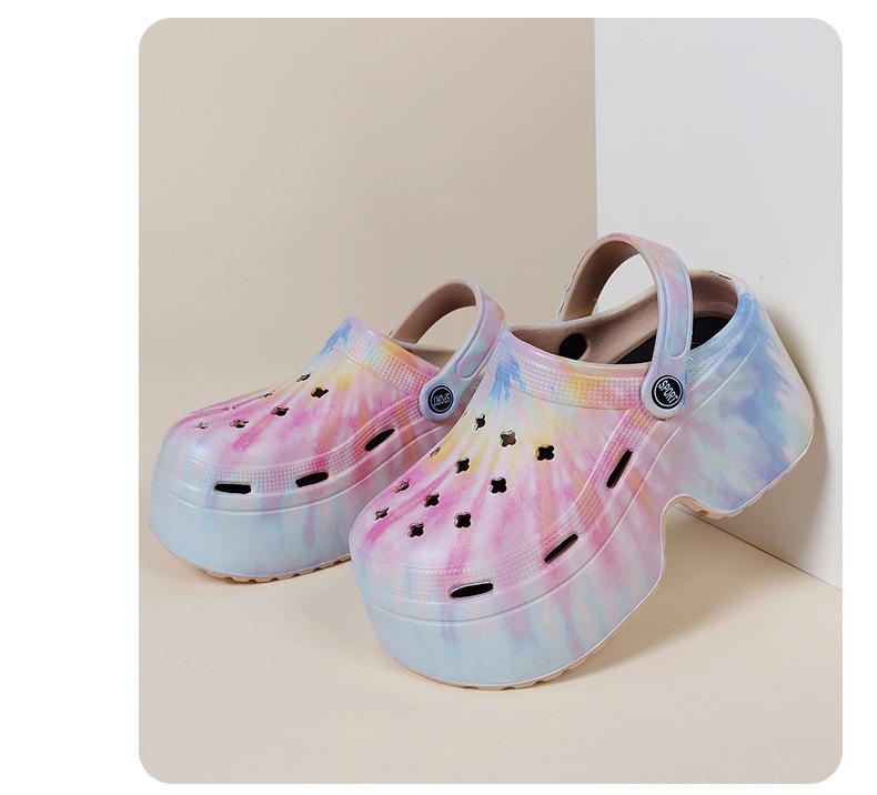 Nye supertykke sko med hullsåle for kvinners sommerovertøy EVA forhøyede tøfler 9 cm leopardmønster hagesko