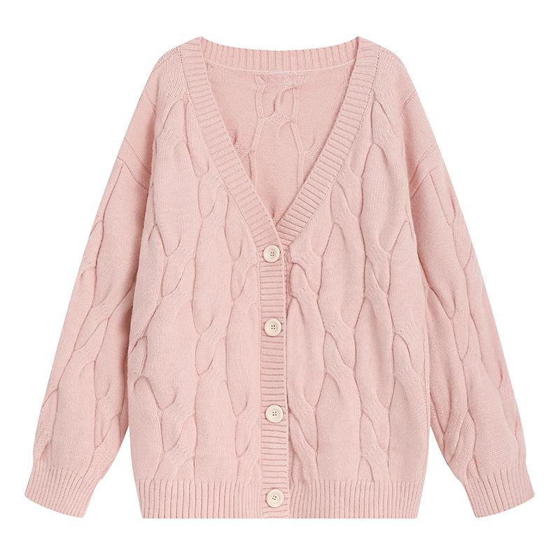 Autumn Cardigan Women Sweater Knitting Basic Fashion Long Sleeve Loose Casual Pink Coat