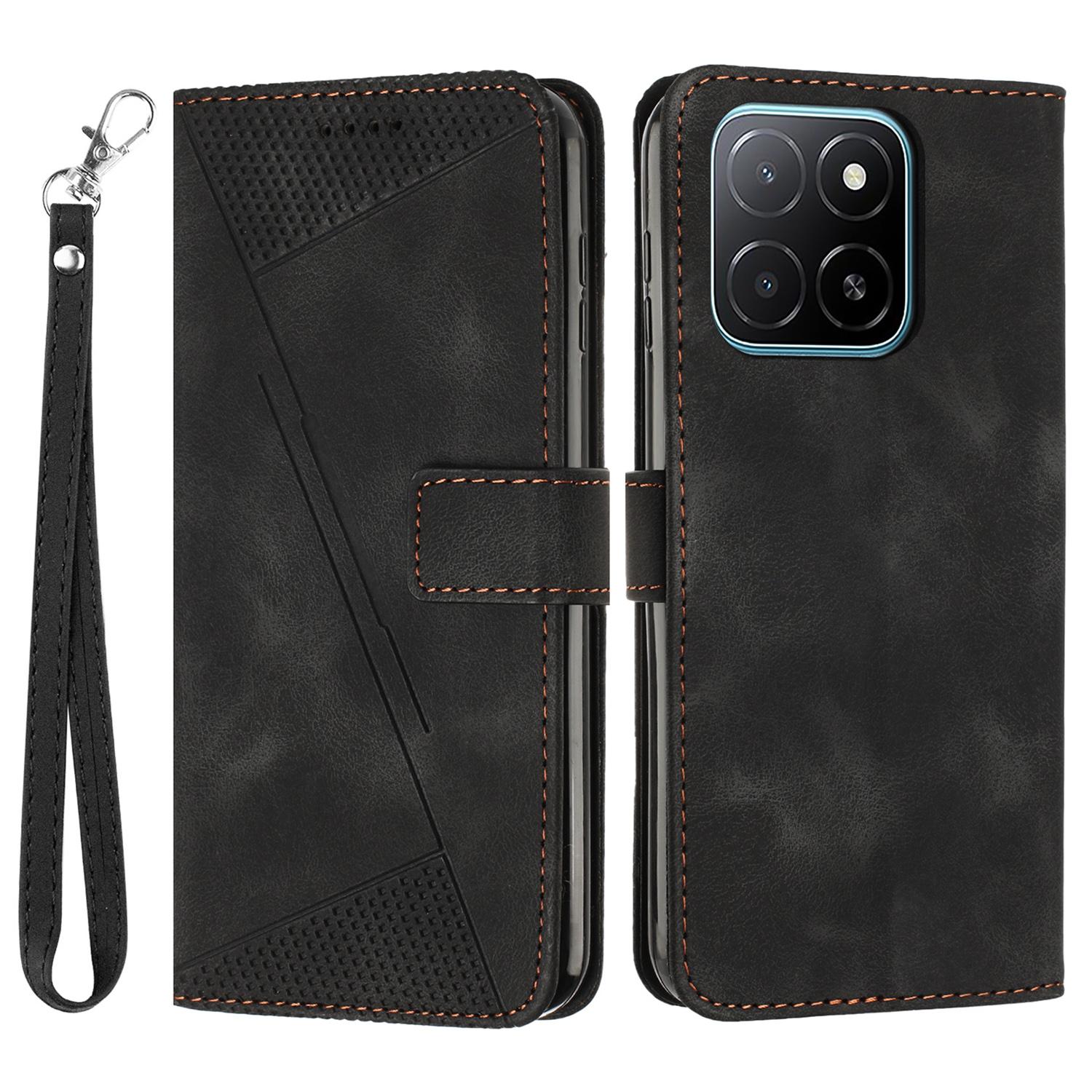 

For Honor X5b/X5b Plus Case Handbag Imprinted Triangle Leather Phone Cover Black