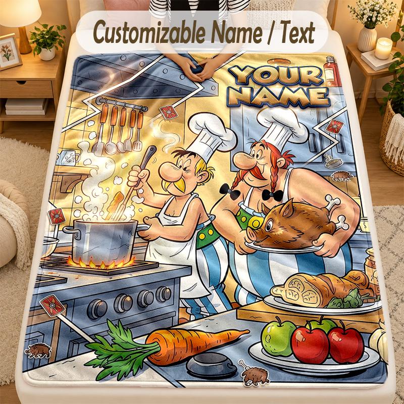FlaneldeckeAsterix & Obelix Benutzerdefinierter Text Personalisierte Weiche Warme Überwurfdecke Heimdekoration Geschenk