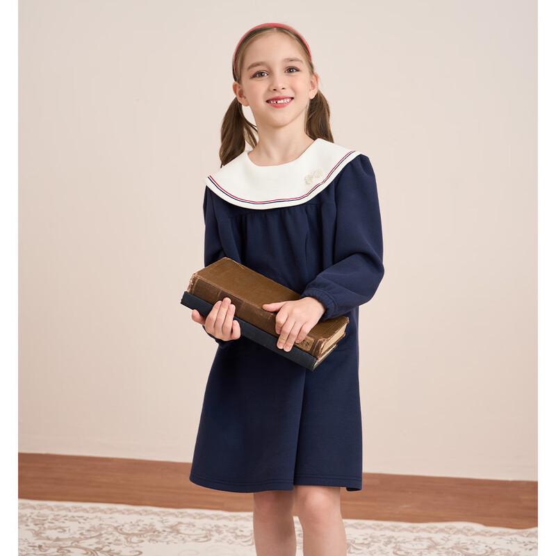 Girl's Long Sleeve Navy Collar Princess Dress