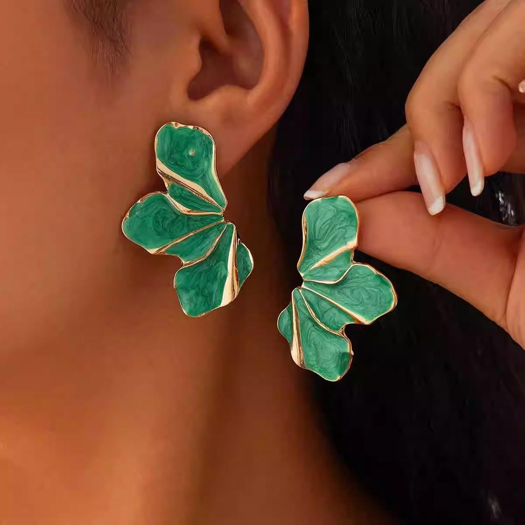 Enamel Flower Stud Earrings for Women Red Green White Girl Korean Delicate Daily Life Minimalist Jewelry Girlfriend Gift