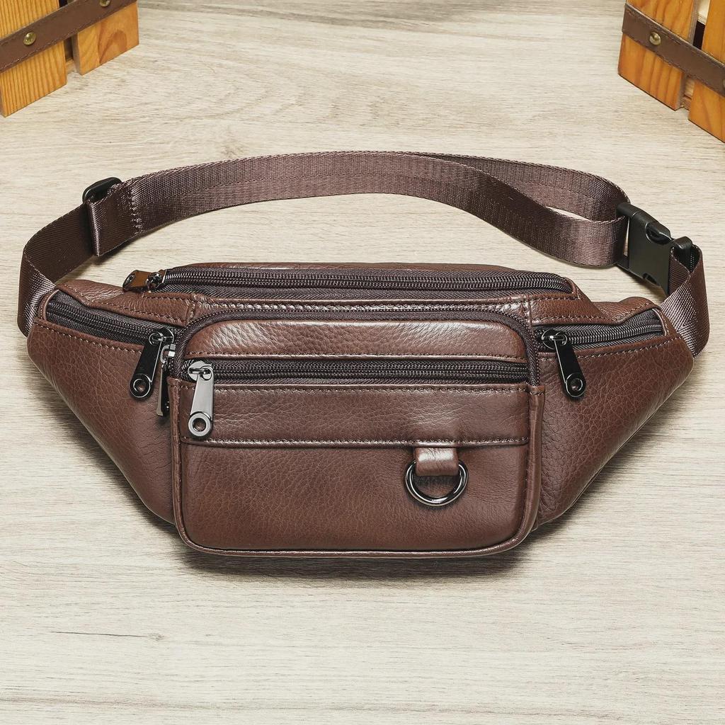 Męska czarna skórzana torba crossbody/nerka ze skóry owczej na outdoor i rekreację 8879