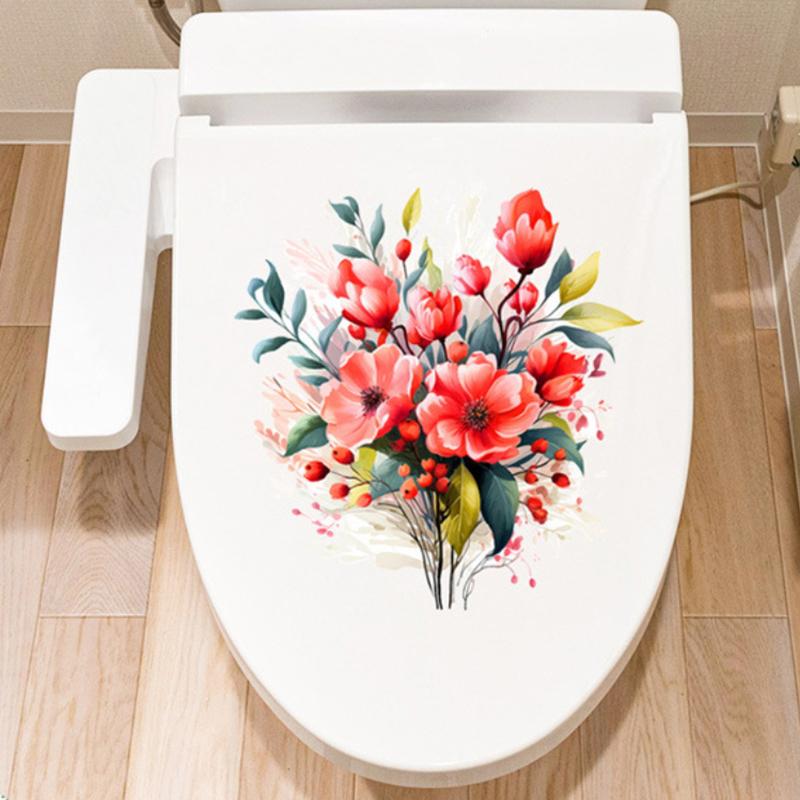 Bathroom Toilet Stickers Elegance Flower Wall Sticker Flower Pattern Self-Adhesive Paintings For Bathroom Living Decoration