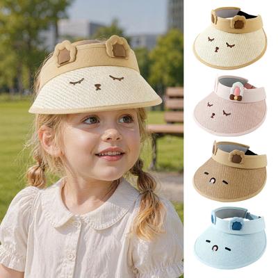 Children Sun Hat, Adjustable Elastic Headband Summer Hat, Breathable Hollow-Top Design Kids Hat, Foldable Bunny Ears Cartoon Print Outdoor Hat