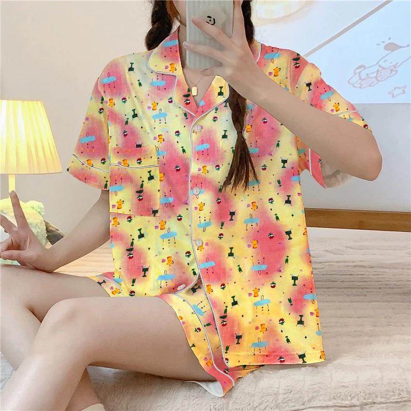 Fresh Green  Cartoon Women's Pajamas Cute 3pc Lady Sleepwear  Milk Silk Fashion Female Homewear