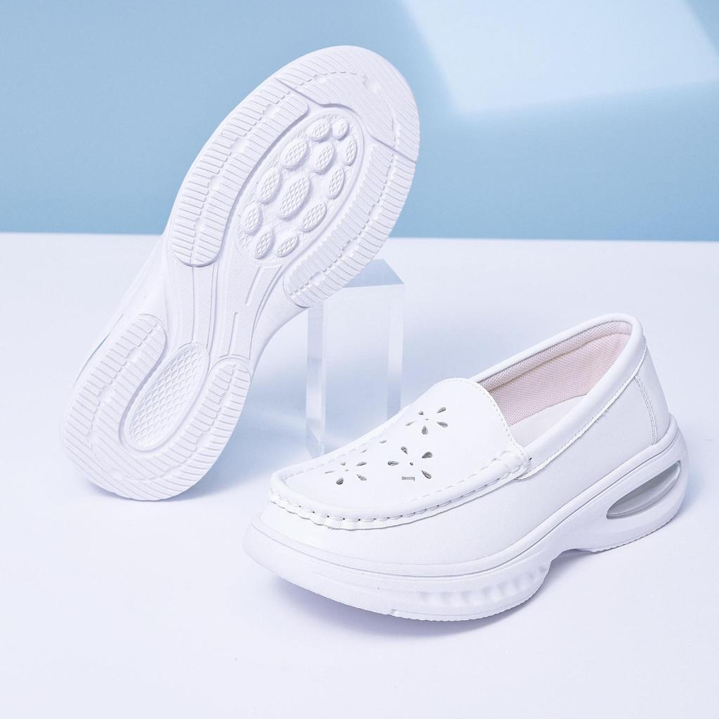 Scarpe da infermiera da donna in pelle di mucca con ammortizzatore ad aria - Traspiranti, Antiscivolo, Suola morbida, Design piatto casual comodo.
