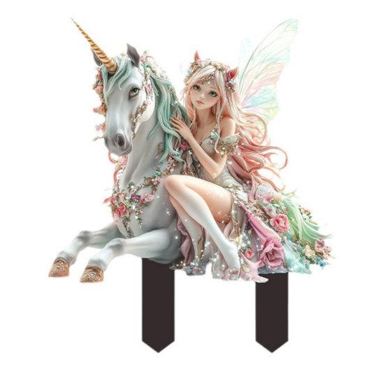 Unicorn Fairy Garden Stake 2D Acrylic Yard Art Stake Waterproof Flower Fairy Outdoor