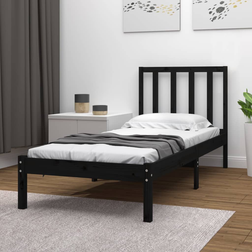 Solid Wood Bed Frame Black Pine 75x190 cm