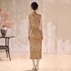 Sleeveless Chinese-Inspired Long Cheongsam Dress Women Vintage Fit Daily Wear Stand Collar Mid-Slit Lightweight