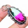 Natural Bi-Color Tourmaline Gemstone 925 Sterling Silver Pendant 2.36" K4i29