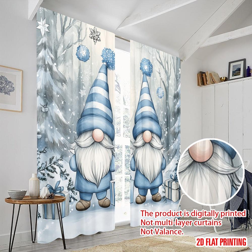 2 Stück, 2D-Flachdruck Vorhänge & Fensterdekoration Niedliche Zwerge Weihnachten Schnee Winter Strapazierfähiger 100% Polyesterstoff (ohne Stange)