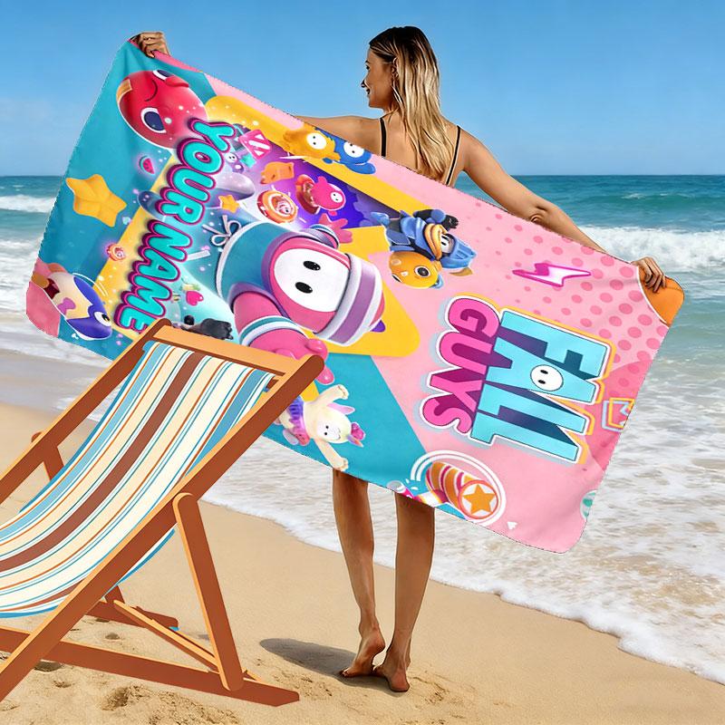 Custom Fall Guys Print Beach Towel, Large Soft Quick Dry Towel for Beach Camping Swimming