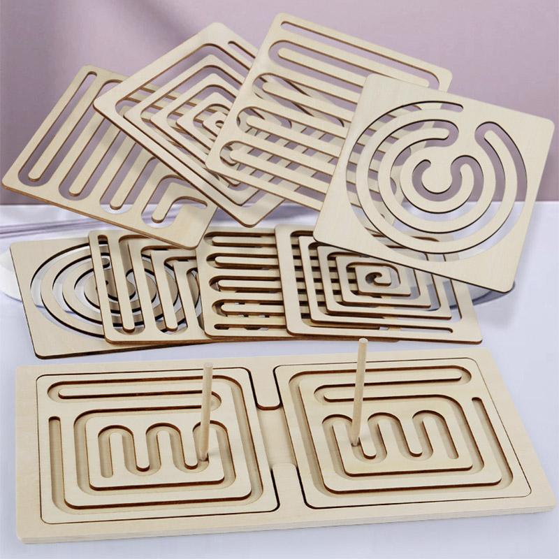 Kids Left Right Brain Puzzle Pen Movement Trajectory Control Panel Training Hand Brain Coordination Children Wooden Learning Playthings