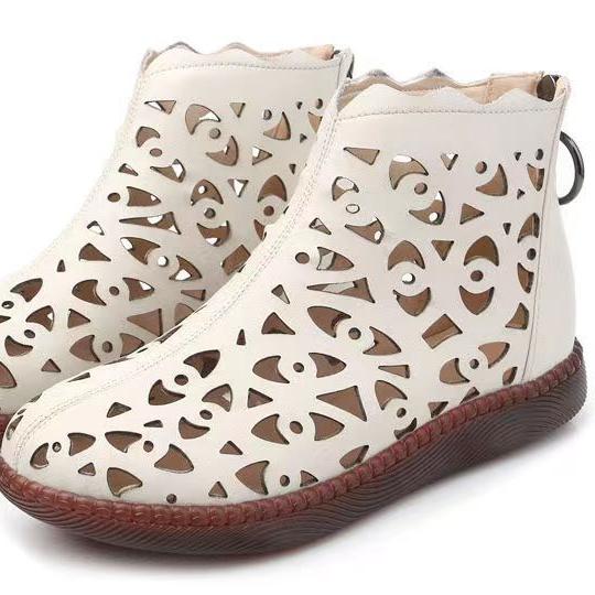 2023 New Round Head Hollow Hole Shoes Women Fashion Back Zipper Sandals Retro Shoes Platform Loafers