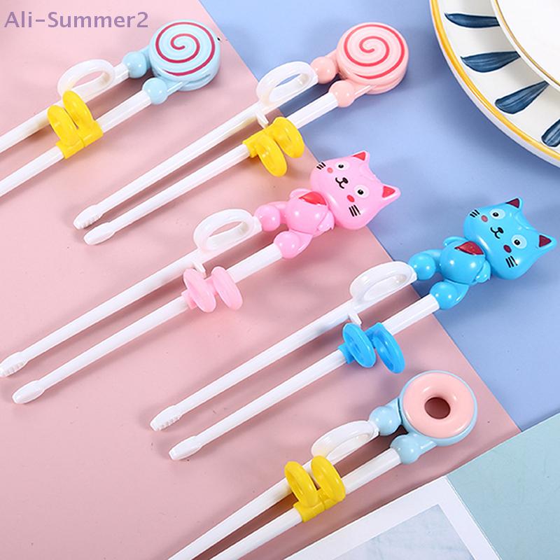 {MX} Cute Cartoon Animal Head Chopsticks For Children Eating Training with Finger Guide Food Grade Plastic Baby Learn Chopsticks