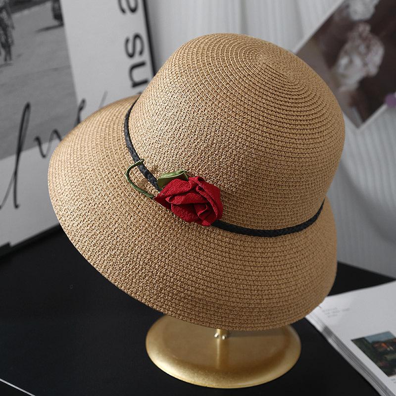 Elegant Temperament, Rose grass Woven Sun Hat, Fisherman's Hat, Children's 2025 Spring New Wide Brimmed Face Covering Hat