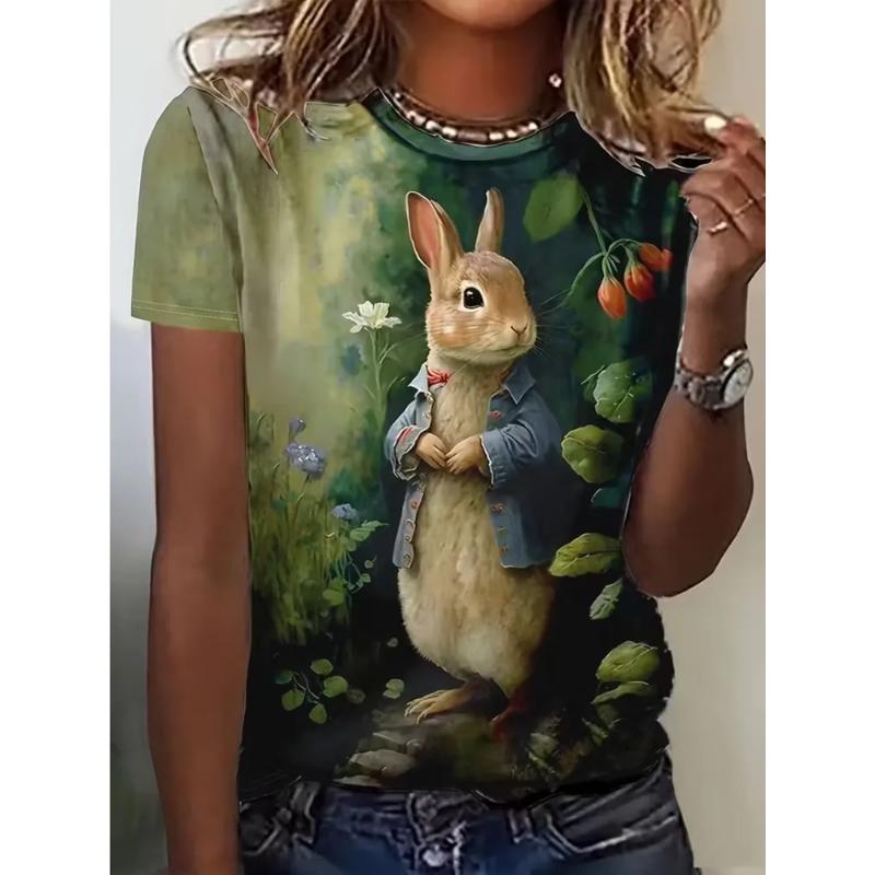 Bequemes Mode-T-Shirt für Damen mit Blumenmuster, kurzärmlig, Rundhalsausschnitt, 3D-Blumen, kurzärmelige Oberteile